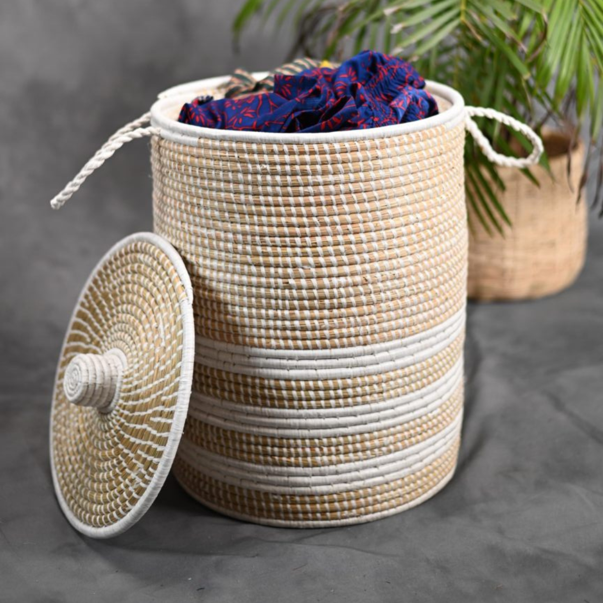 Moonj Grass Laundry Basket | White | 35 cm By KadamHaat