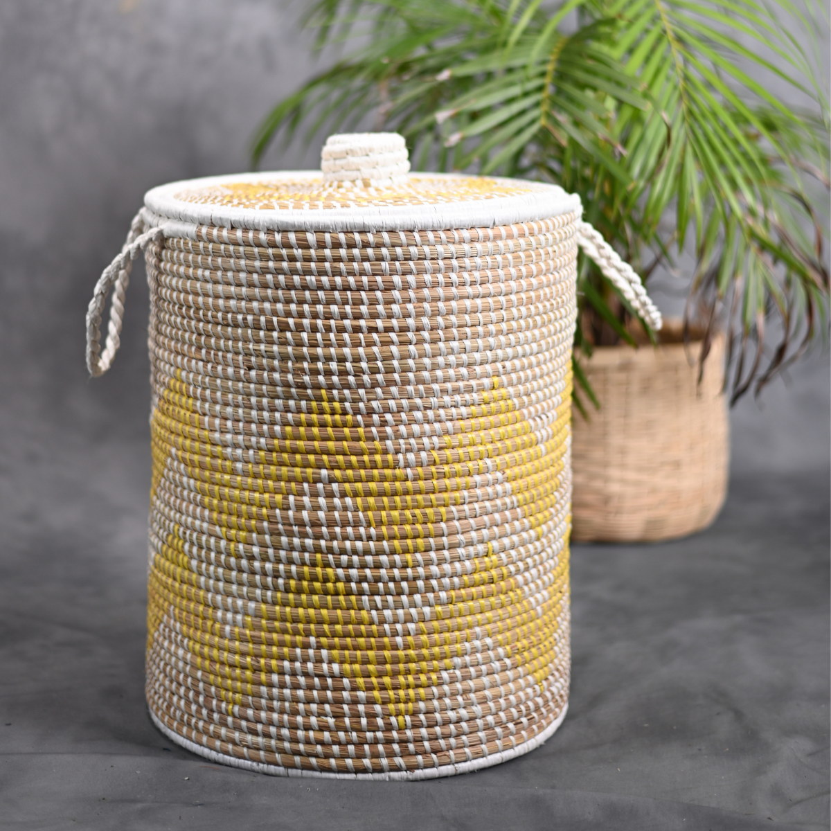 Moonj Grass Laundry Basket | Yellow | 35 cm By KadamHaat