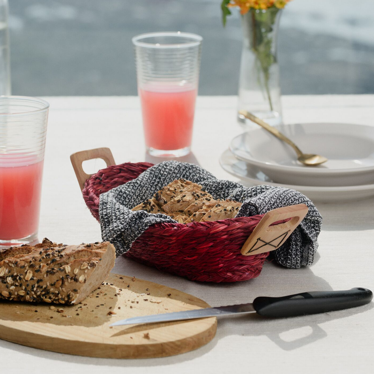 Sabai Grass Bread Basket | Red | 29 cm By KadamHaat