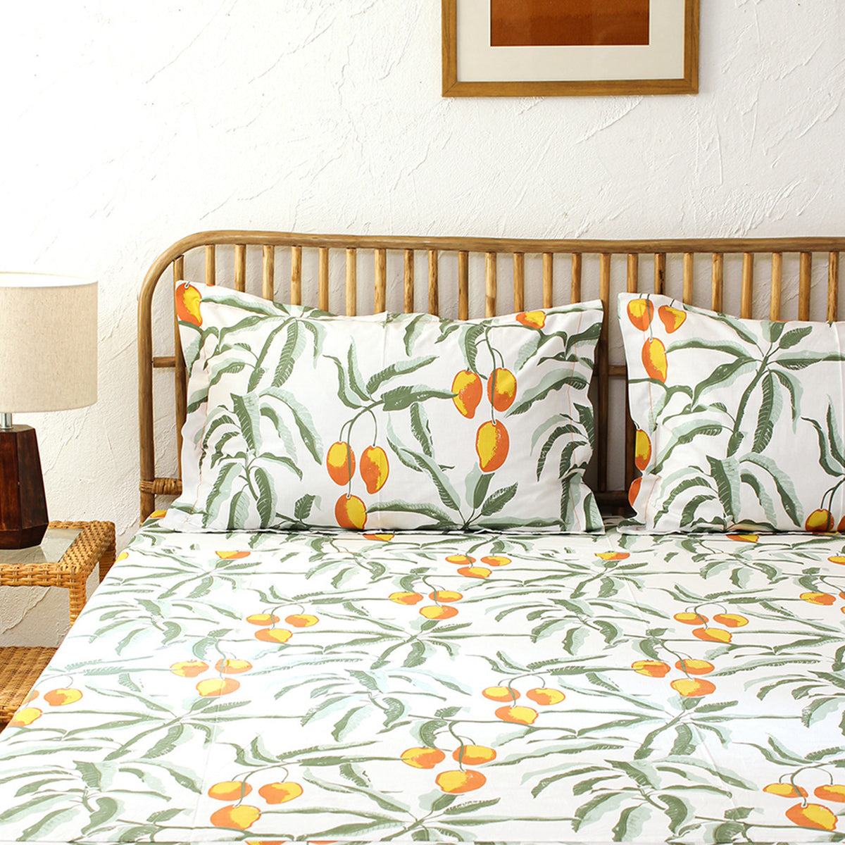 Cotton Bedsheet with Pillow Covers | Leaf Print | Rust