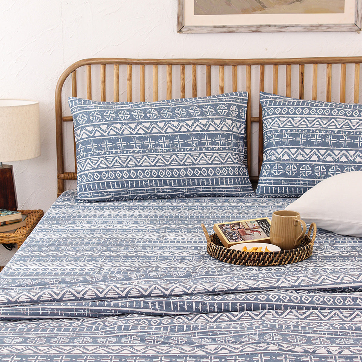 Cotton Bedsheet Set | Abstract Print | Blue