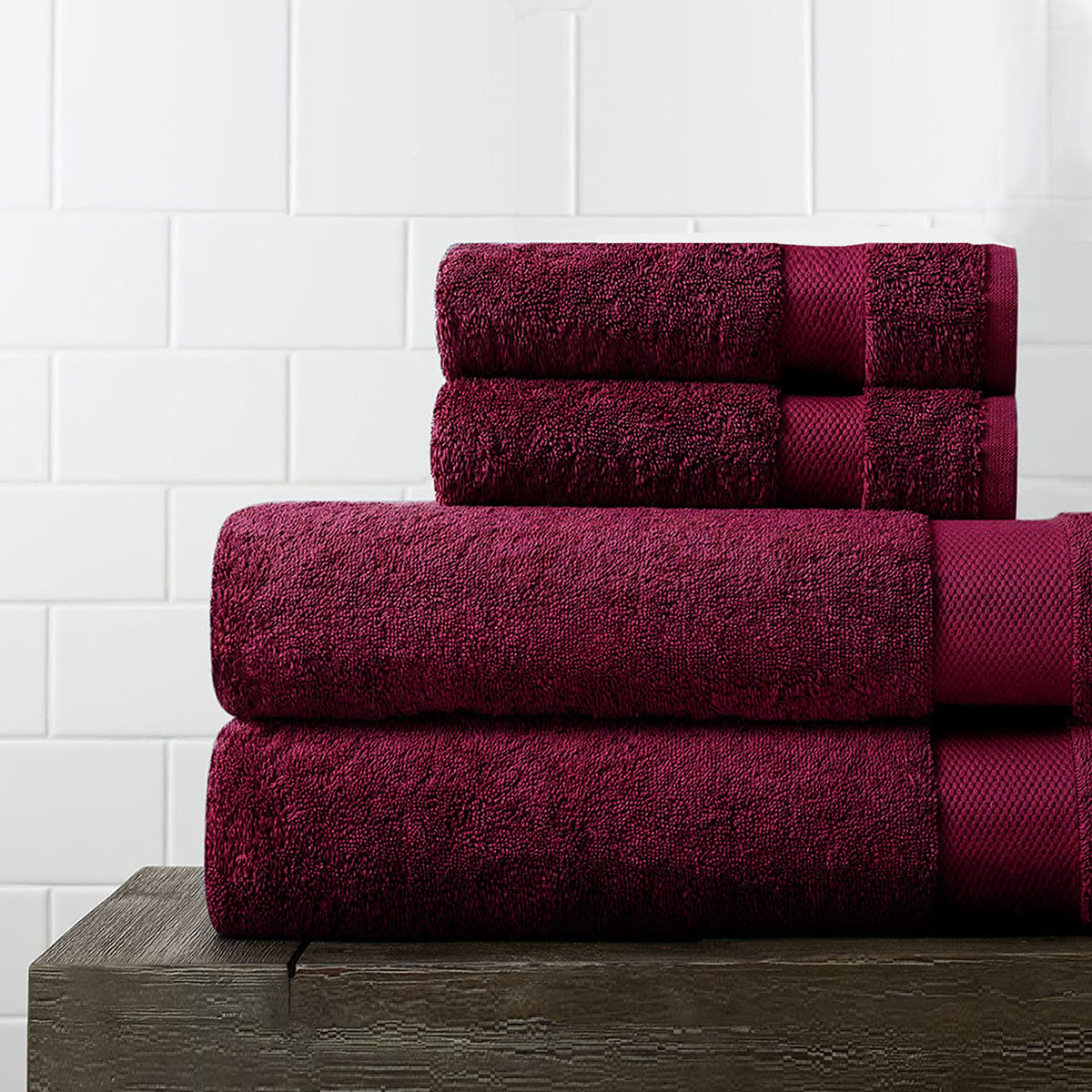Organic Cotton Towel Set | Bath and Hand Towel | Burgundy | Set of 4 By Amouve