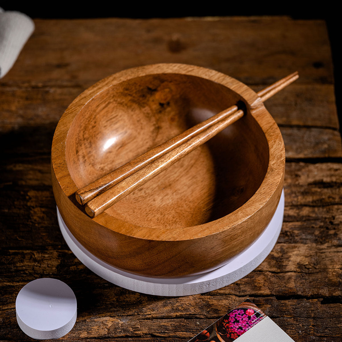 Wooden Ramen Bowl with a pair of Chopsticks | Brown | 1 L By Araana Home