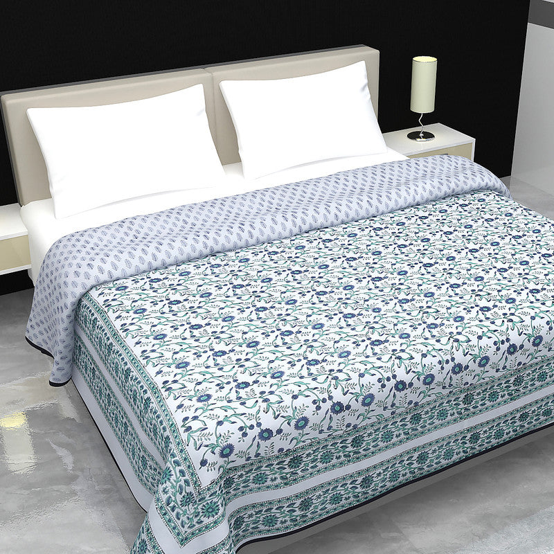 Cotton Mulmul Double Bed Dohar | AC Blanket | Reversible | Blue & Green | 84 x 108 inches