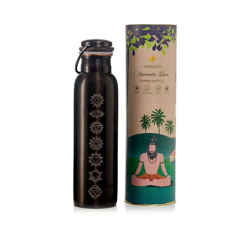 Copper Bottle with Handle | 7 Chakra | Black | 1 L