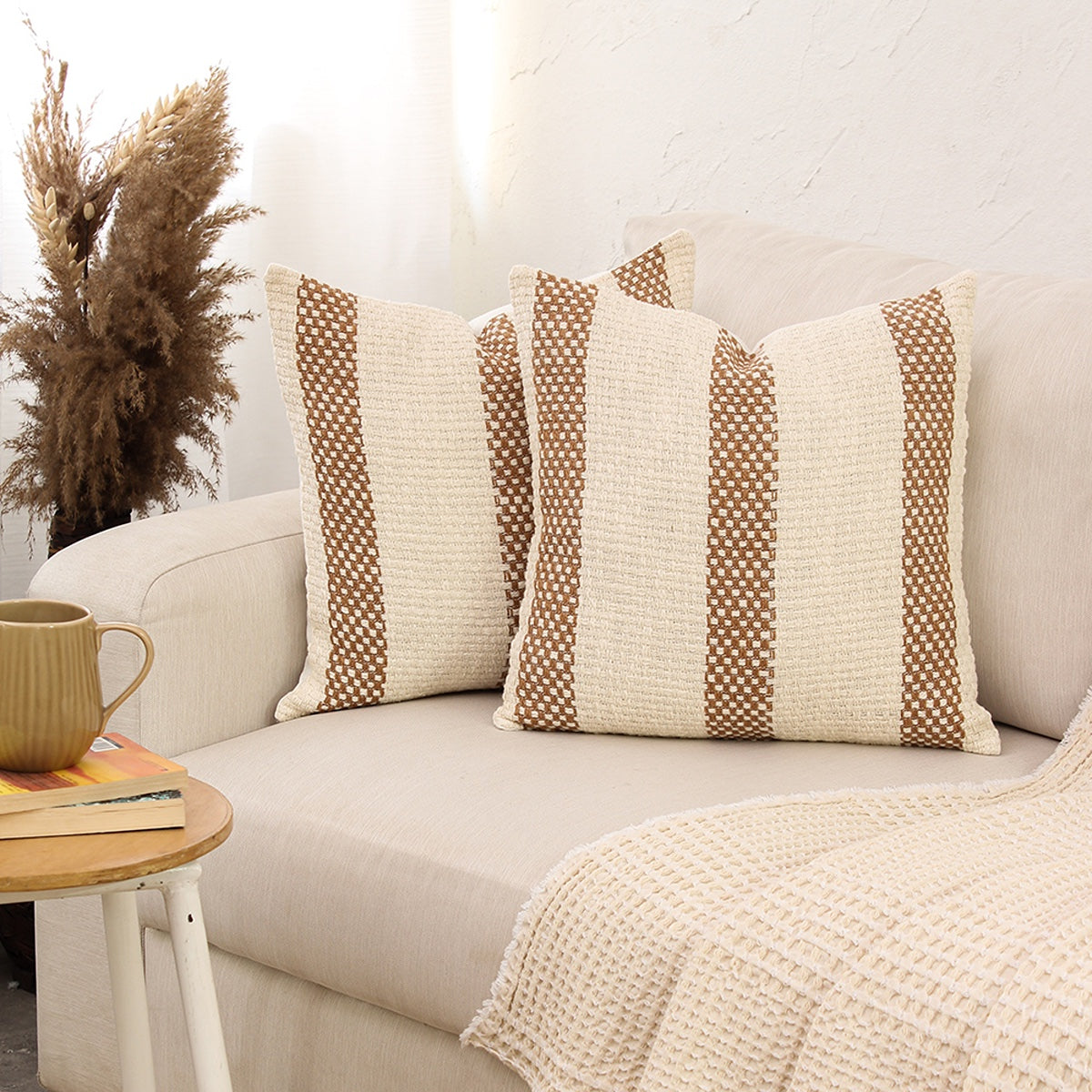 Cotton Cushion Cover | Woven Design | Brown By House This