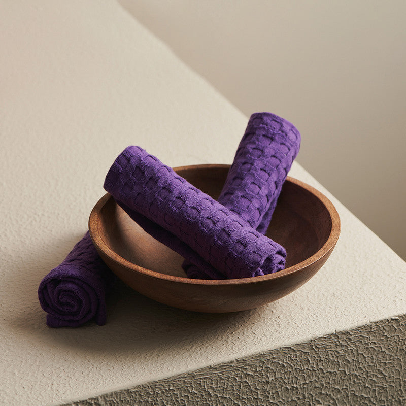 Cotton Face Towels | Super-Absorbent | Purple | 30 x 30 cm | Set of 2 By Oodaii