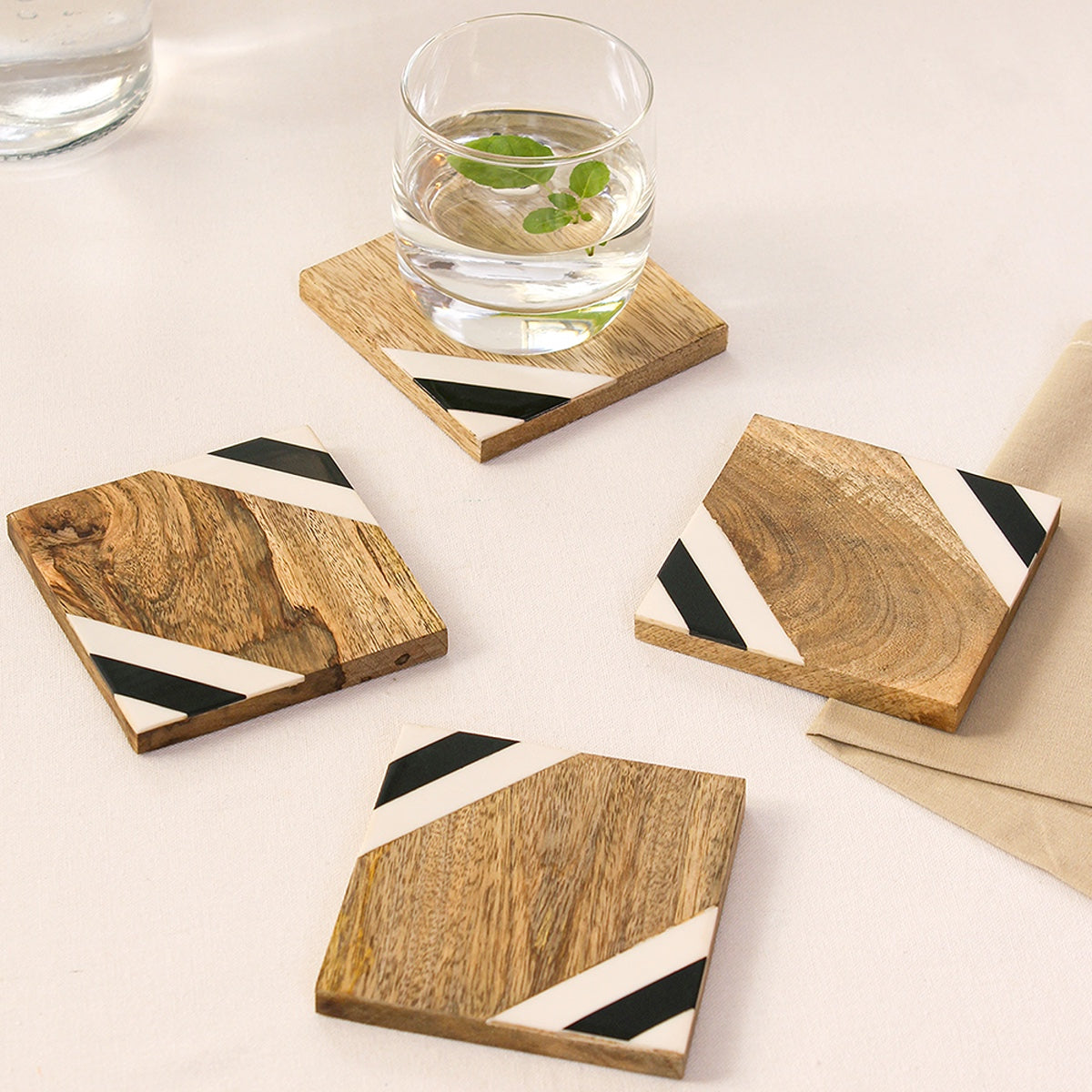 Wooden Table Coasters | Square Shape | Multicolour | 10 cm