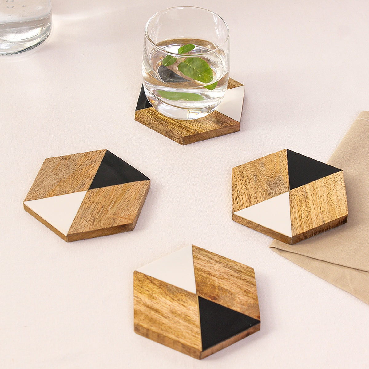 Wooden Table Coasters | Hexagon Shape | Multicolour | 10 cm