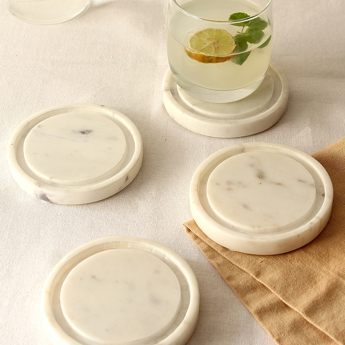 Marble Coasters | Round Shape | White | Set of 4 By House This