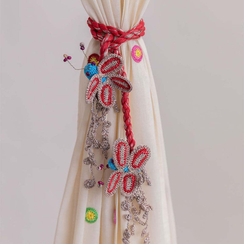 Crochet Curtain Tie Backs | Blue & Red | Set of 2 By Samoolam