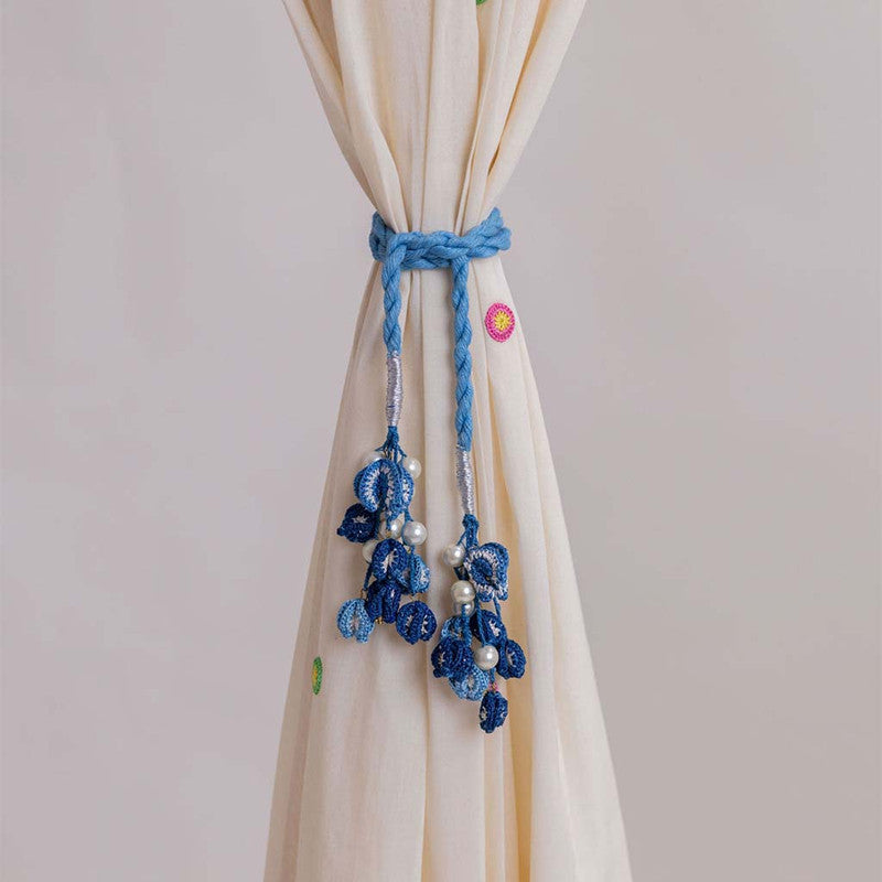 Handmade Blue Crochet Curtain Ties - Set of 2 By Samoolam
