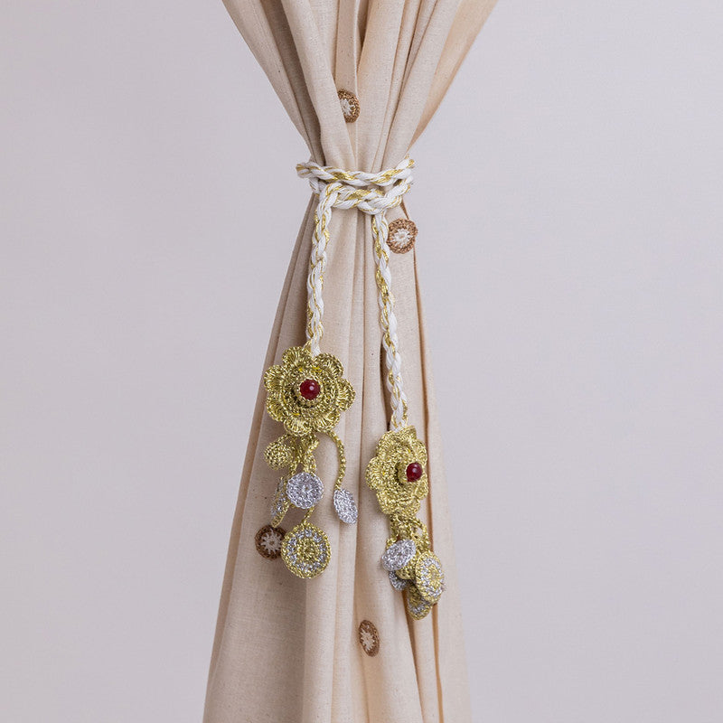 Cotton Thread Crochet Curtain Tie-Backs | Silver