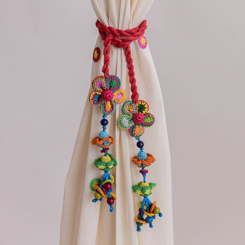 Cotton Thread Crochet Curtain Tie-Backs | Handmade | Multicolour | Set of 2 By Samoolam