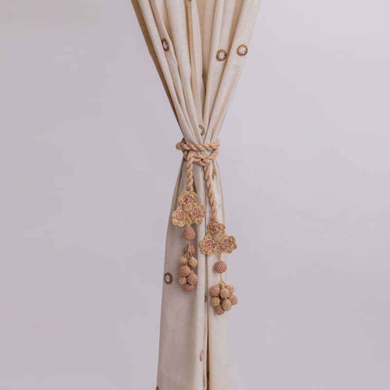 Handmade Beige Crochet Curtain Ties - Set of 2 By Samoolam
