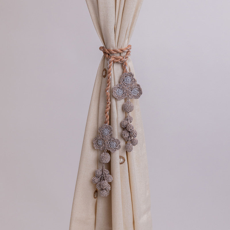 Cotton Thread Crochet Curtain Tie-Backs | Rose Gold & Brown By Samoolam