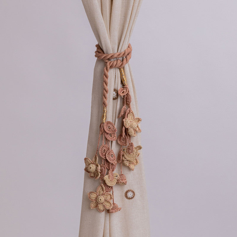 Cotton Thread Crochet Curtain Tie-Backs | Brown & Beige By Samoolam