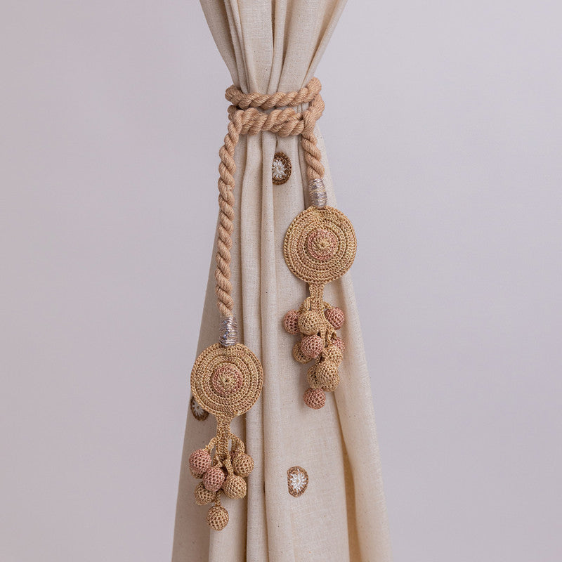 Cotton Thread Crochet Curtain Tie-Backs | Beige By Samoolam