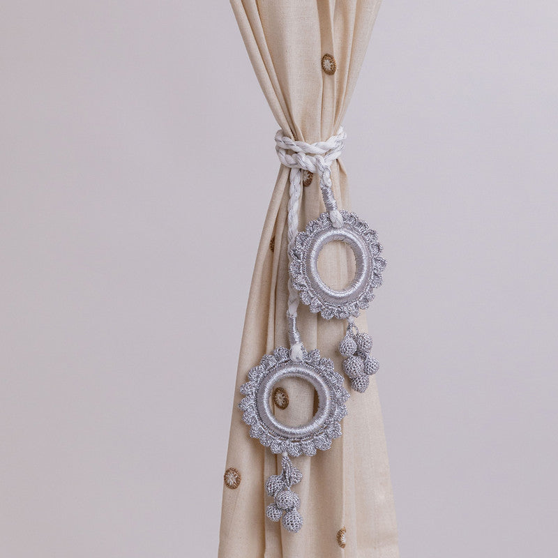 Cotton Thread Crochet Curtain Rings Tie-Backs | Silver By Samoolam