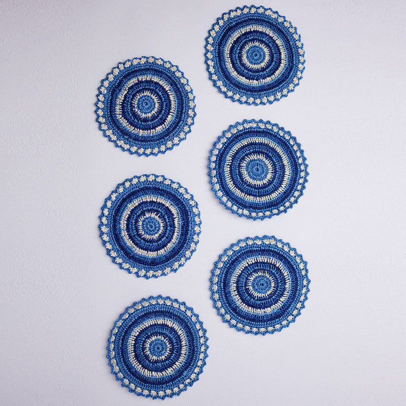Handmade Blue Crochet Table Coasters Set of 6 By Samoolam