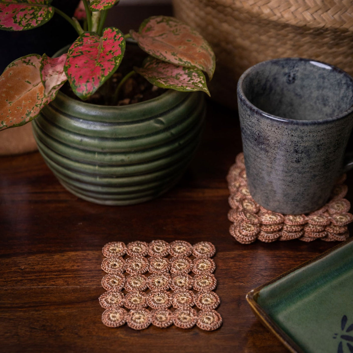 Crochet Coasters Set | Brown & Beige | Set Of 6 By Samoolam