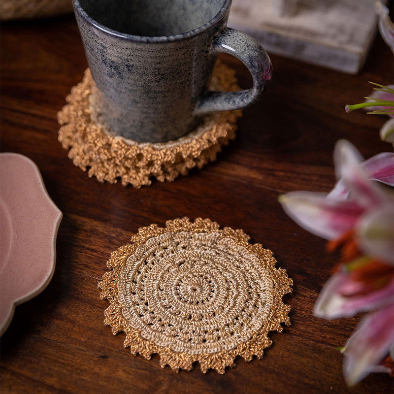 Crochet Coasters Set | Round | Set of 6 | Beige By Samoolam