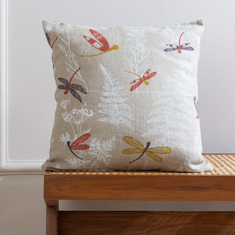 Linen Cushion Cover | Dragonfly Print | Beige