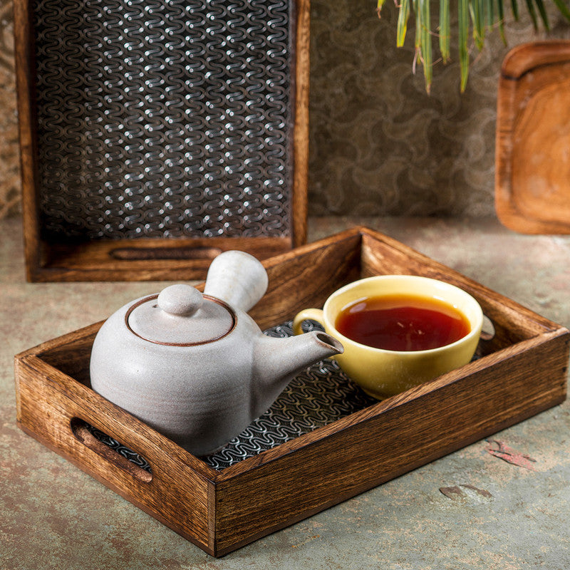Wooden Tray | Mango Wood | Brown & Silver | 12x8 inch By Araana Home