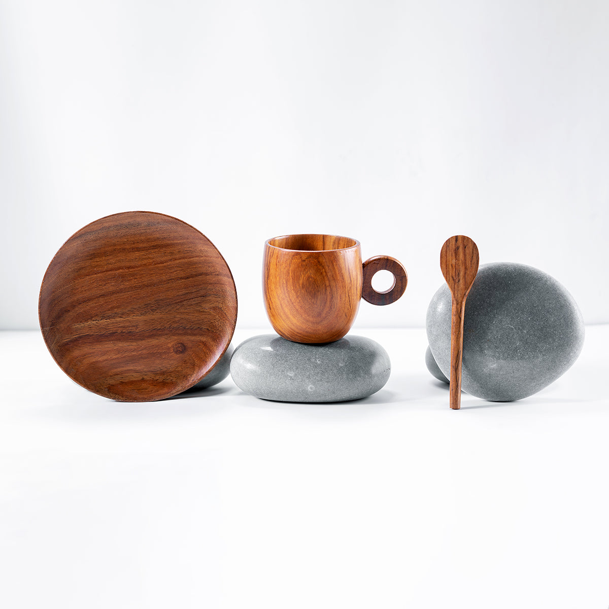 Sheesham Wood Cup & Saucer With Spoon By Araana Home
