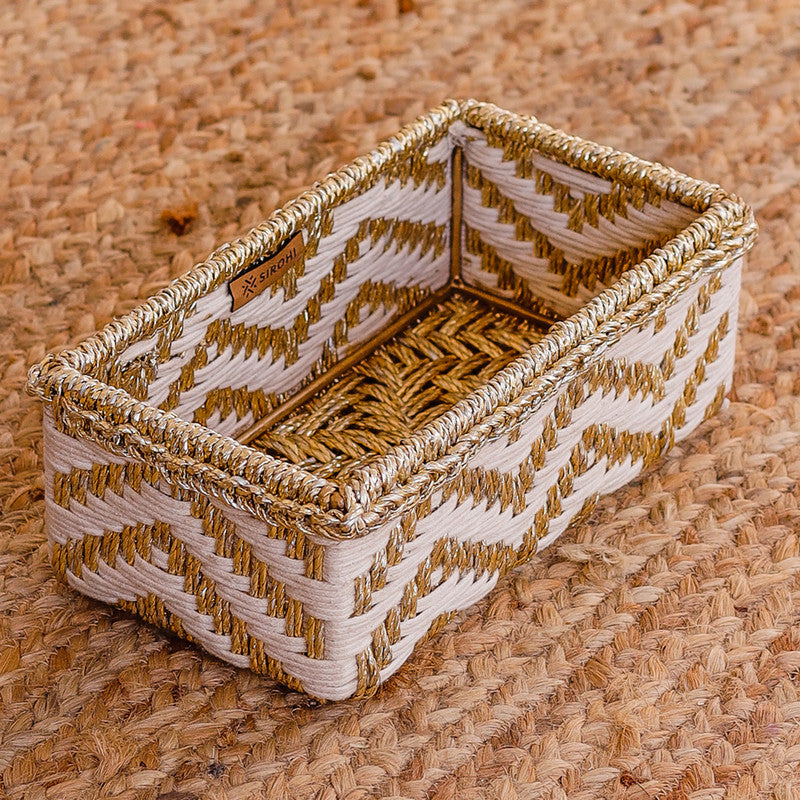 Upcycled Plastic Trinket Storage Basket | White & Gold