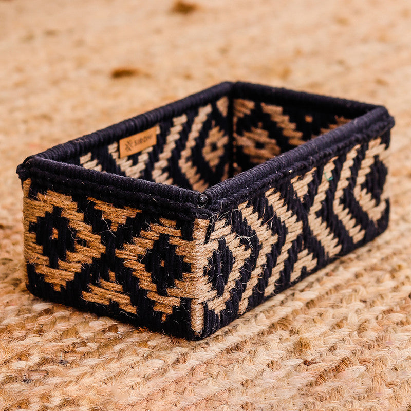 Cotton & Jute Trinket Storage Basket | Black & Beige By Sirohi
