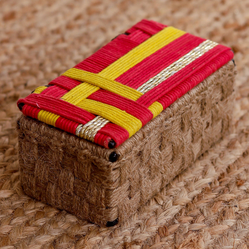 Upcycled Plastic & Jute Storage Box | Red & Yellow