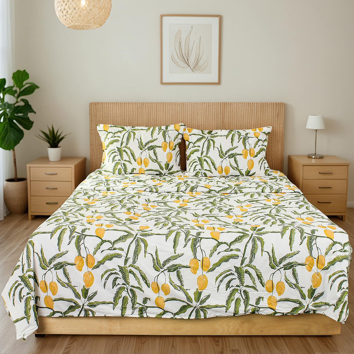Cotton Duvet Cover | Mango Print | Yellow