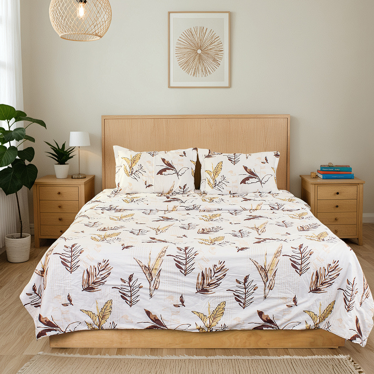 Cotton Duvet Cover | Leaf Print | Brown