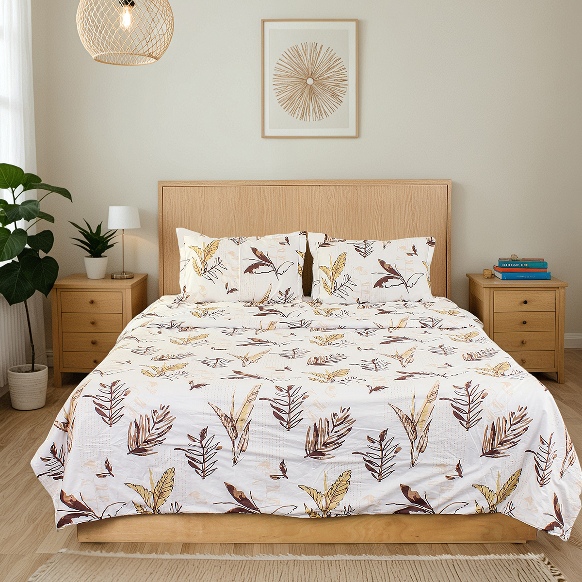 Cotton Duvet Cover | Leaf Print | Brown