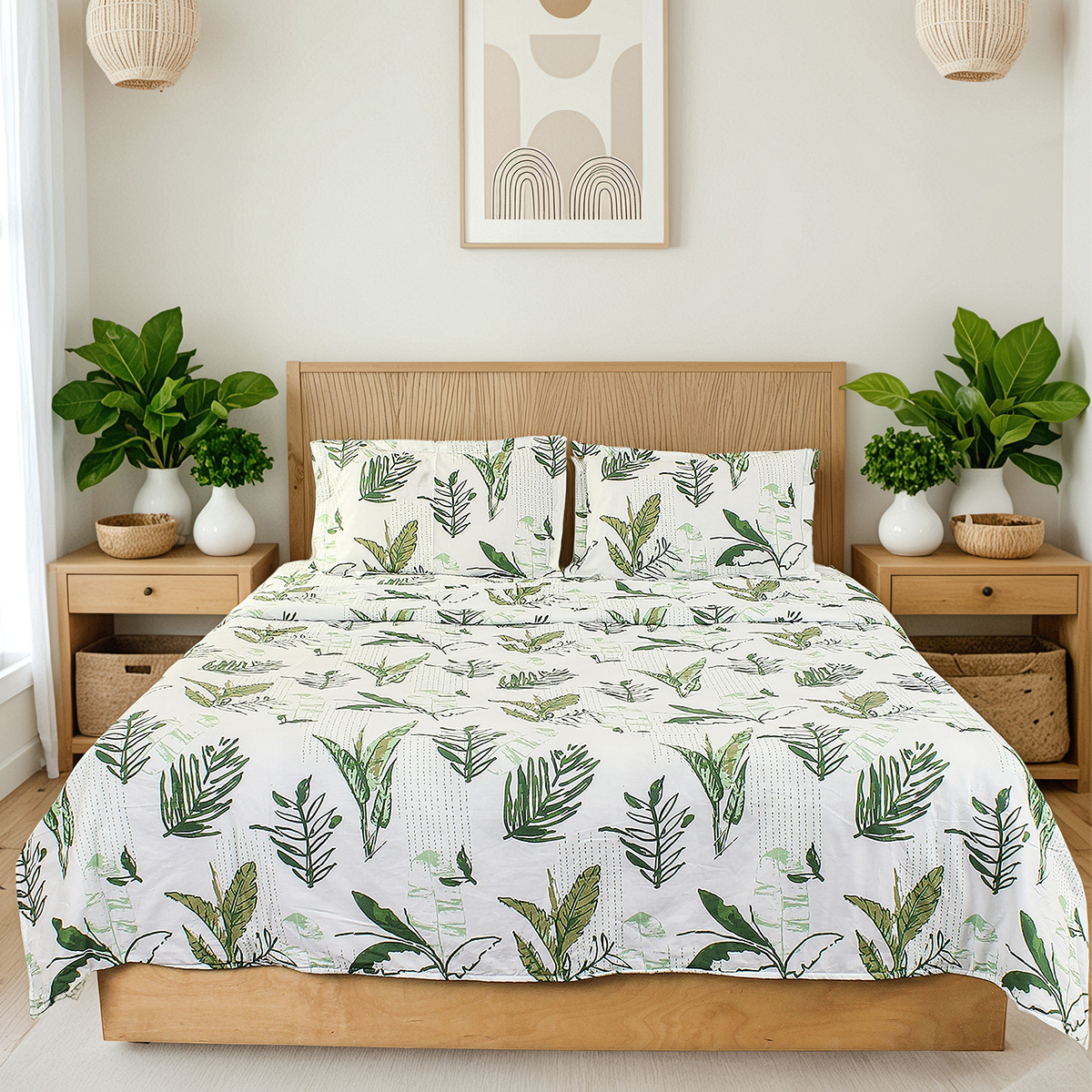 Cotton Duvet Cover | Leaf Print | Green