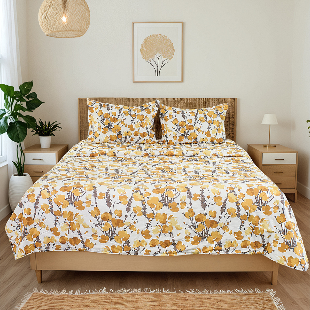 Cotton Single Bed Dohar | Floral Design | Yellow By House This