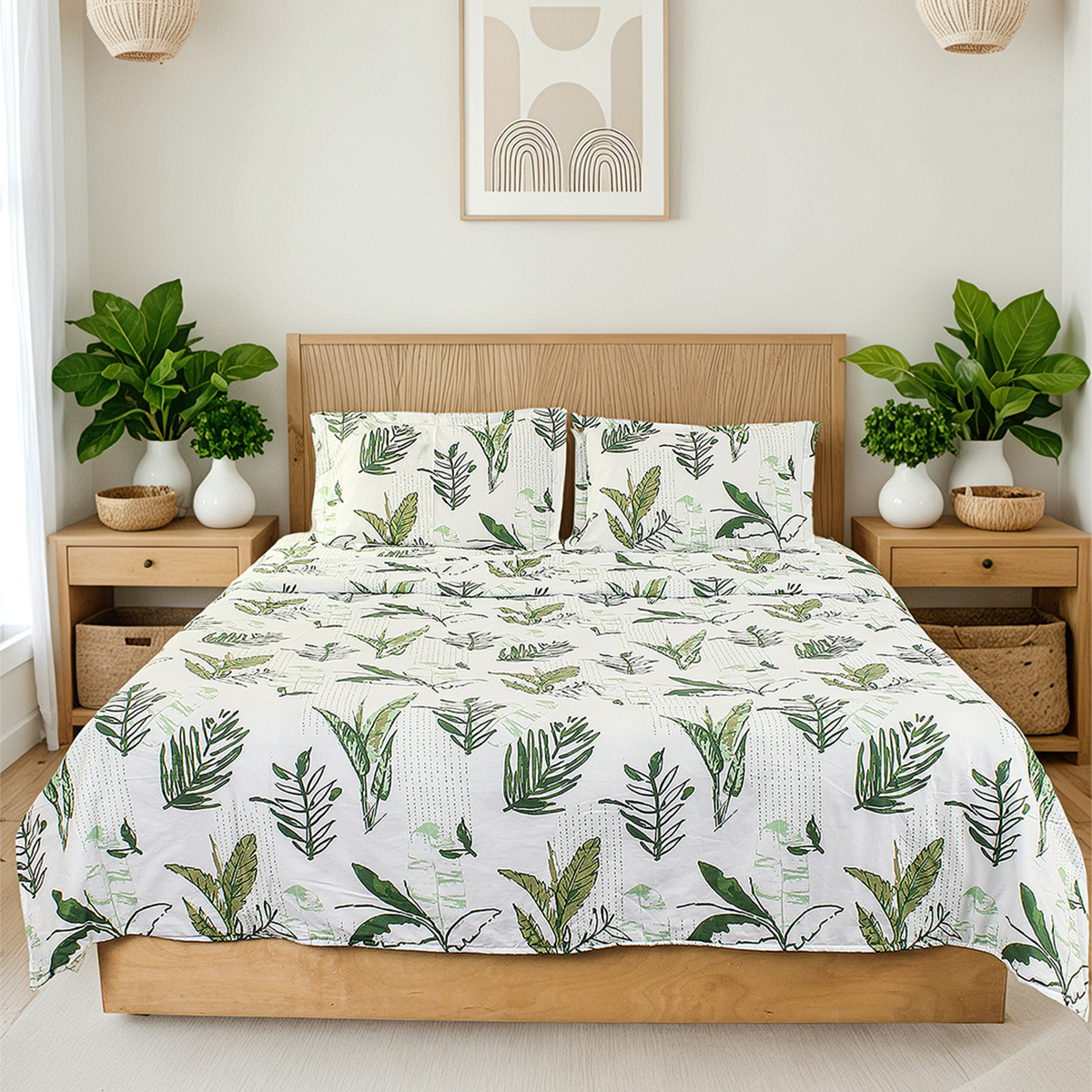 Cotton Dohar Cover | Double Size | Leaf Print | Green By House This