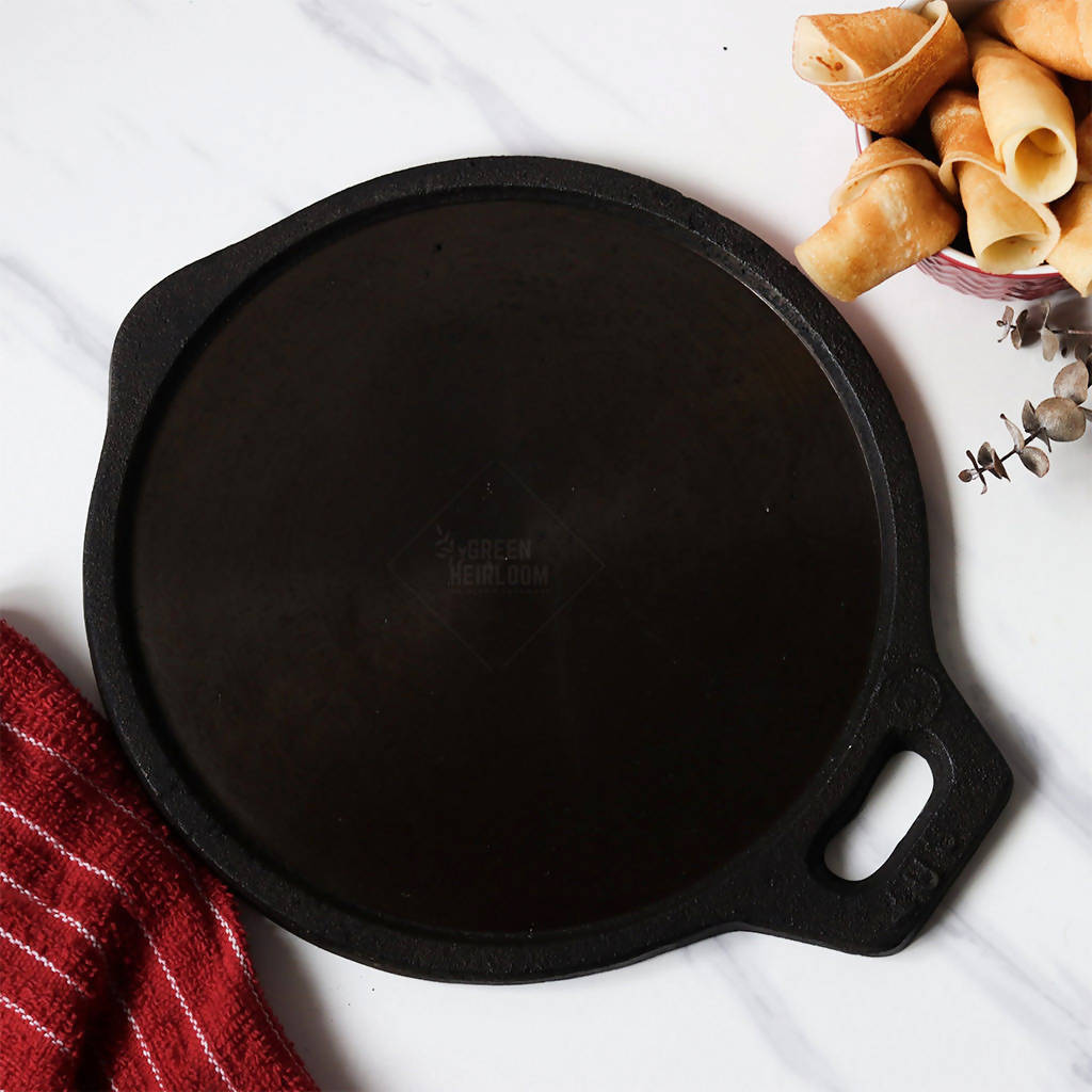 Cast Iron Tawa | Dosa | Black | Diameter - 10 inch, Height - 1.2 inch By Green Heirloom