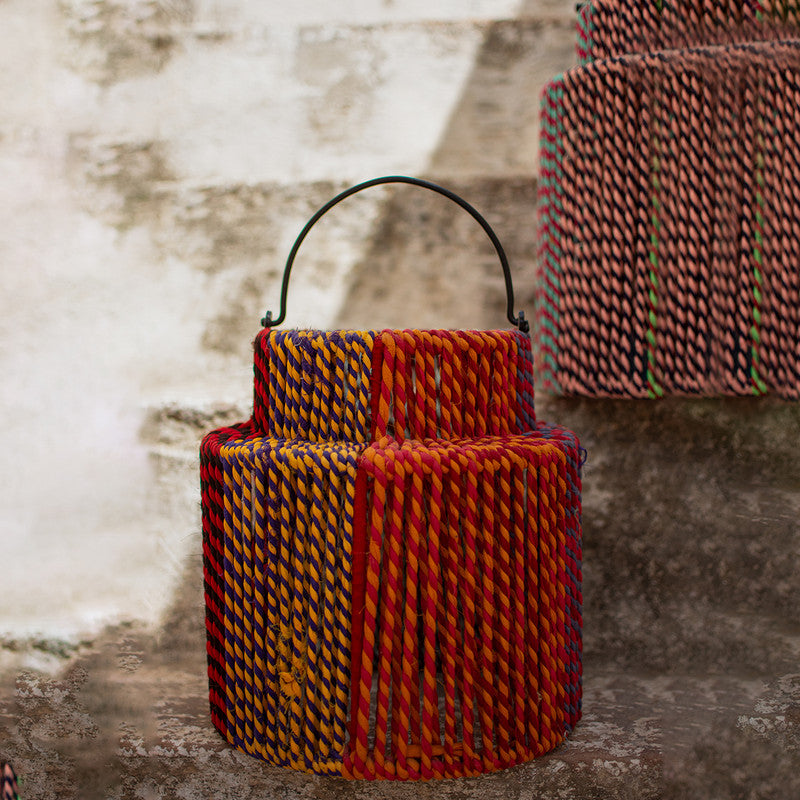 Iron & Recycled Fabric Hanging Lamp | Multicolour | Large