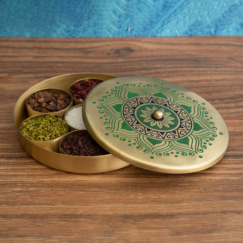 Brass Masala Box | Green By Nakshikathaa