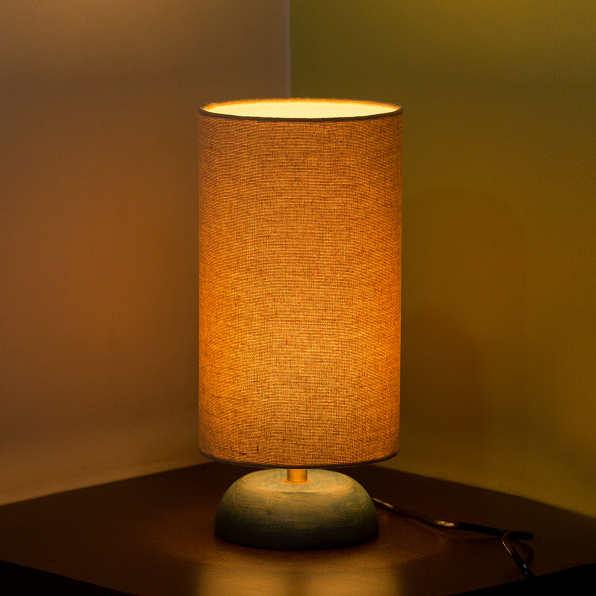 Wooden Table Lamp | Turquoise & Cream | 10 cm By ExclusiveLane