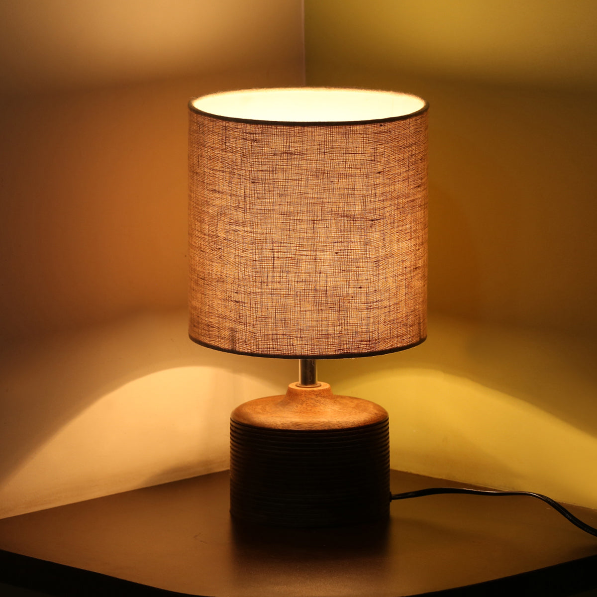 Wooden Table Lamp | Off-White & Brown | 21 cm By ExclusiveLane