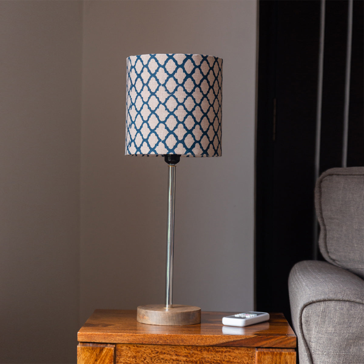 Wooden Table Lamp | Navy Blue & Brown | 18 cm By ExclusiveLane