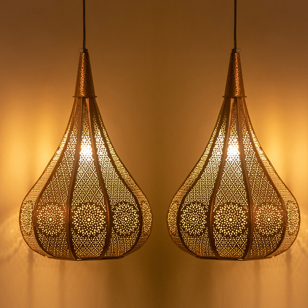 Iron Hanging Lamp | Powder Coated | Metallic Brown | Set of 2 By ExclusiveLane