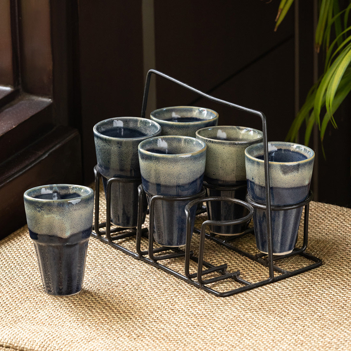 Stoneware Tea Glasses | Faded Blue | 100 ml | Set of 6 By ExclusiveLane