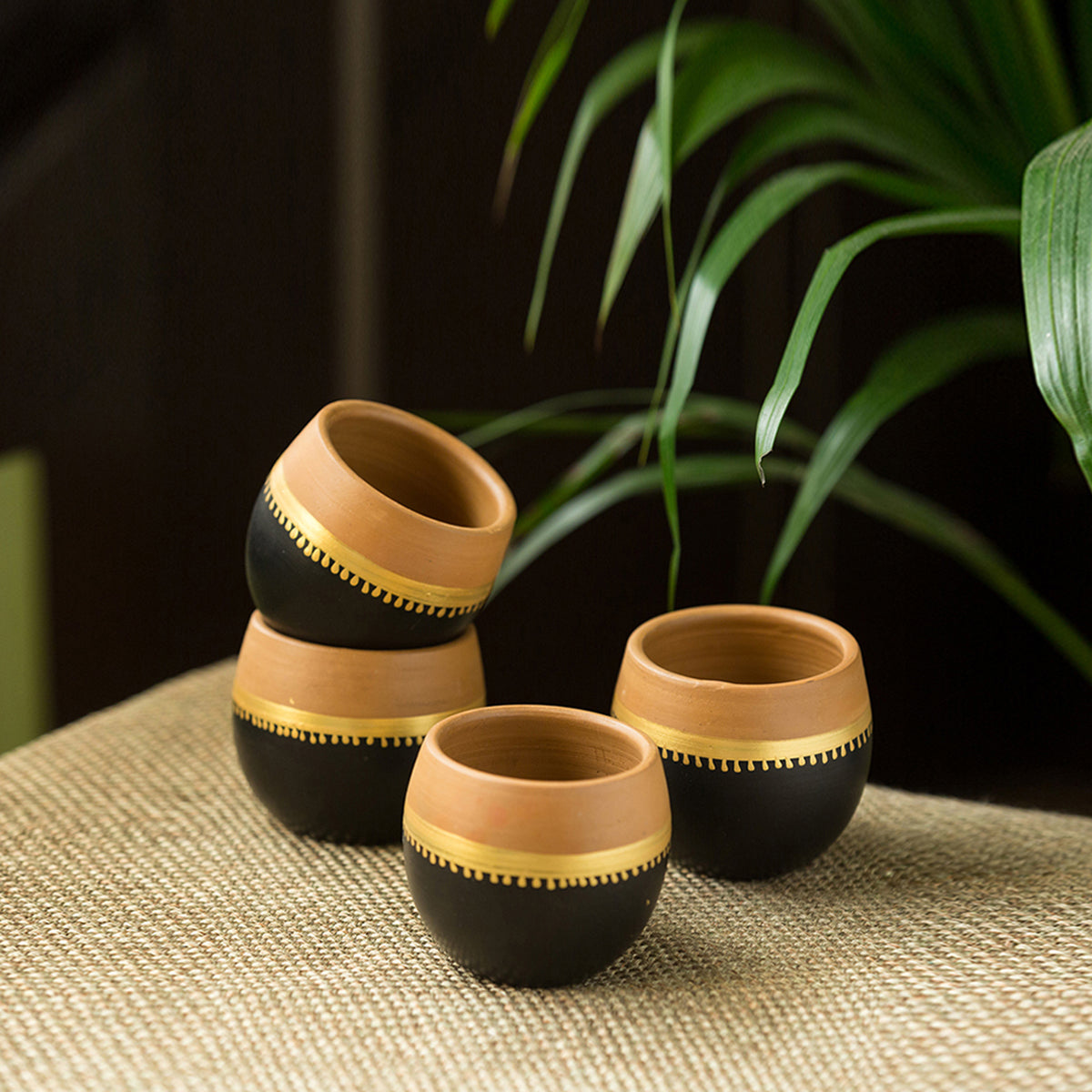 Terracotta Kulhad Cups | Jet Black & Earthen Brown | 165 ml | Set of 4 By ExclusiveLane