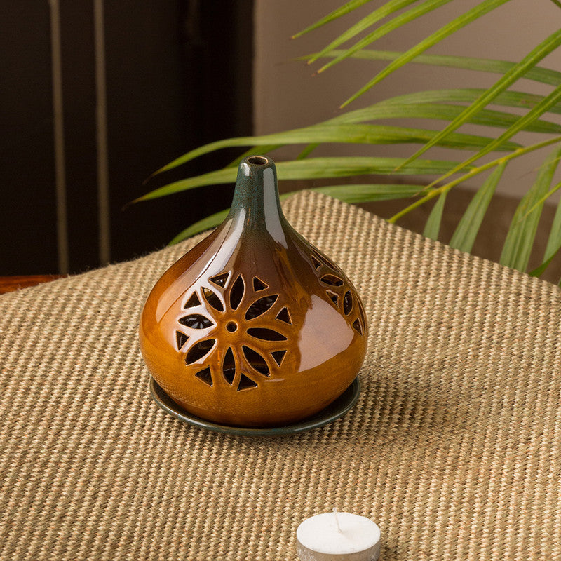 Ceramic Tea Light Candle Holder | Pottery Table | Brown By ExclusiveLane