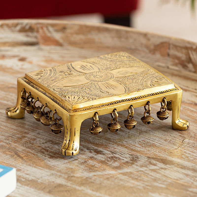 Brass Pooja Chowki | Mandala | 7.0 X 2.3 Inchess | Metallic Gold Finish By ExclusiveLane