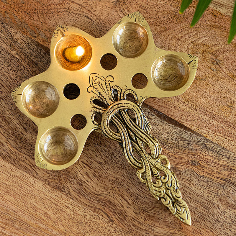 Brass Aarti Pooja Spoon | Panch Deep | 7.4 Inches By ExclusiveLane
